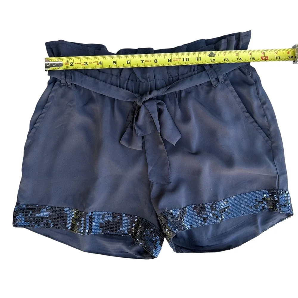 Envy Me Women's Sequin Trim Paper Bag Waist Shorts Blue‎ Medium - Picture 4 of 7